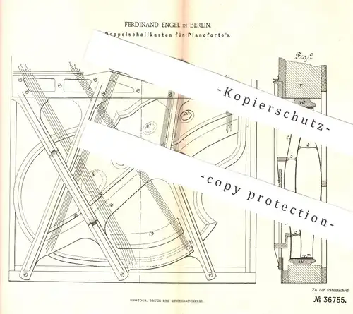 original Patent - Ferdinand Engel , Berlin , 1886 , Doppelschallkasten f. Pianoforte | Piano , Klavier , Musikinstrument