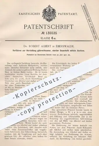 original Patent - Dr. Robert Albert , Eberswalde , 1901 , gärwirksame , sterile Dauerhefe mittels Aceton | Bier , Hefe !