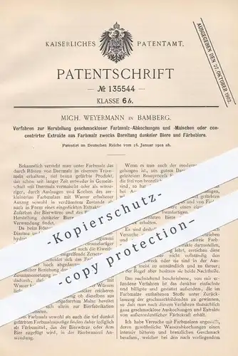 original Patent - Mich. Weyermann , Bamberg , 1902 , Farbmalz & Maische für Dunkelbier | Bier , Malz , Hopfen , Brauerei