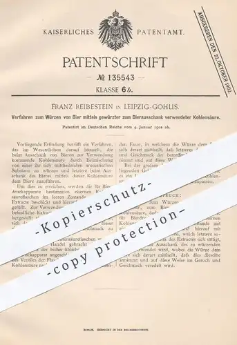 original Patent - Franz Reibestein , Leipzig / Gohlis , 1902 , Würzen v. Bier mittels Kohlensäure | Bierwürze , Brauerei