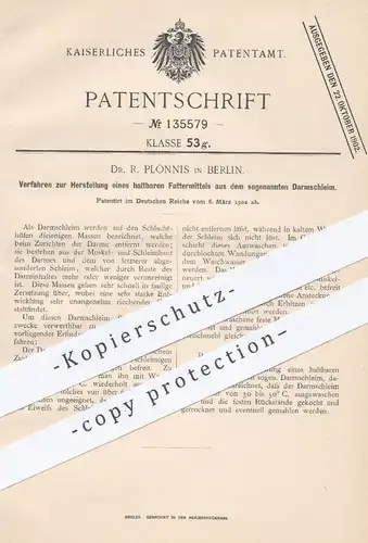 original Patent - Dr. R. Plönnis , Berlin , 1902 , haltbares Futtermittel zur Tierzucht | Tierfutter | Futter für Tiere