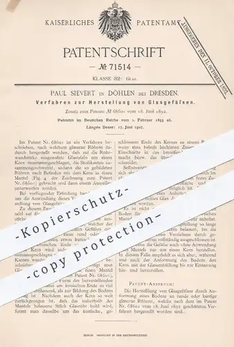 original Patent - Paul Sievert , Döhlen / Dresden , 1893 , Herstellung von Glasgefäß | Glas , Glasbläser , Gläser !!!