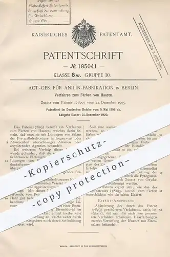 original Patent - AG für Anilin Fabrikation , Berlin , 1906 , Färben von Haaren | Haar , Haare , Friseur , Frisur !!!