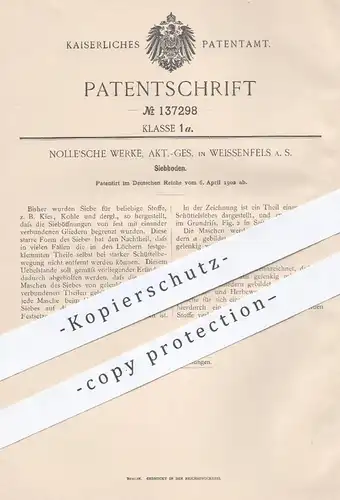 original Patent - Nolle'sche Werke AG , Weissenfels a. S. , 1902 , Siebboden | Sieb für Kies , Kohle | Siebe , Sieben !