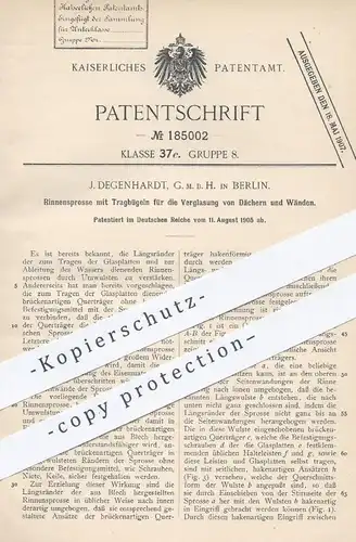 original Patent - J. Degenhardt GmbH , Berlin , 1905 , Rinnensprosse für die Verglasung von Dach u. Wand | Dachdecker