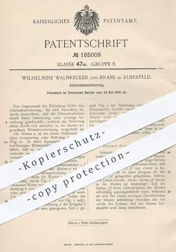 original Patent - Wilhelmine Walbrecker geb. Brass , Elberfeld / Köln , 1905 , Schraubensicherung | Schrauben , Bolzen