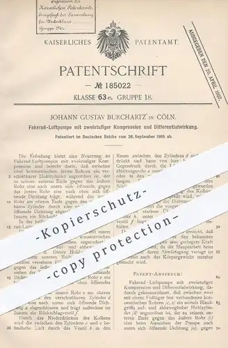 original Patent - Johann Gustav Buchartz , Köln / Rhein , 1905 , Fahrrad Luftpumpe mit zweistufiger Kompression | Pumpe