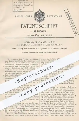 original Patent - Richard Bergmann u. Rudolf Günther , Kiel / Gaarden , 1906 , Abdichten von Rohrmündungen | Rohr !!