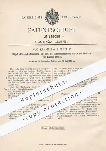 original Patent - Aug. Kramme , Bielefeld  1906 , Flügelradflüssigkeitsmesser mit Durchfluss mittels Fliehkraft | Bremse