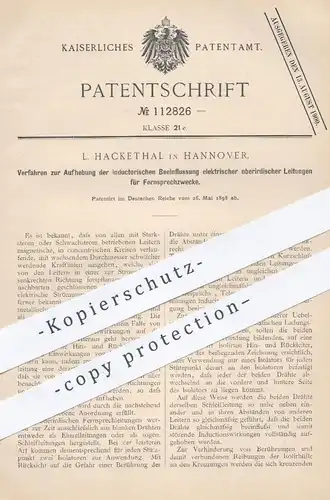 original Patent - L. Hackethal , Hannover , 1898 , elektrische oberirdische Leitungen für Fernsprecher | Telefon , Strom