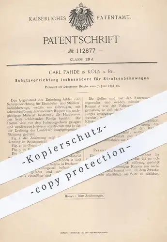 original Patent - Carl Pahde , Köln / Rhein , 1898 , Schutz für Straßenbahnen , Eisenbahnen | Straßenbahn , Eisenbahn !!