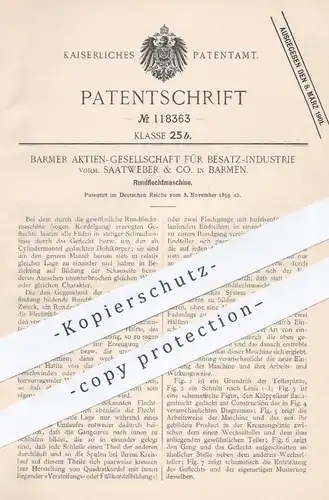 original Patent - Barmer AG für Besatz-Industrie vorm. Saatweber & Co. , Barmen , 1899 , Rundflechtmaschine | Flechten