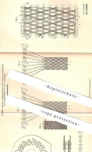 original Patent - Barmer AG für Besatz-Industrie vorm. Saatweber & Co. , Barmen , 1899 , Rundflechtmaschine | Flechten