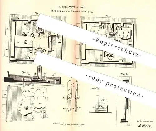 original Patent - A. Prillwitz , Kiel , 1883 , Styria - Schloss | Türschloss , Riegel , Tür , Türen , Schlosser !!!