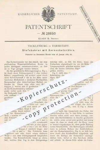 original Patent - Tecklenburg , Darmstadt , 1884 , Stoßbohrer mit Kernschutzröhre | Bohrer , Bergbau , Bohrmaschine !!!