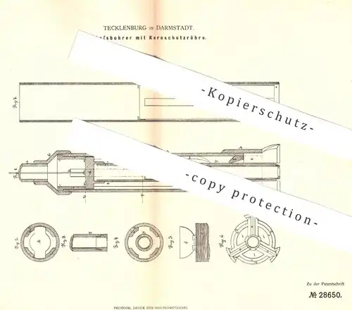 original Patent - Tecklenburg , Darmstadt , 1884 , Stoßbohrer mit Kernschutzröhre | Bohrer , Bergbau , Bohrmaschine !!!