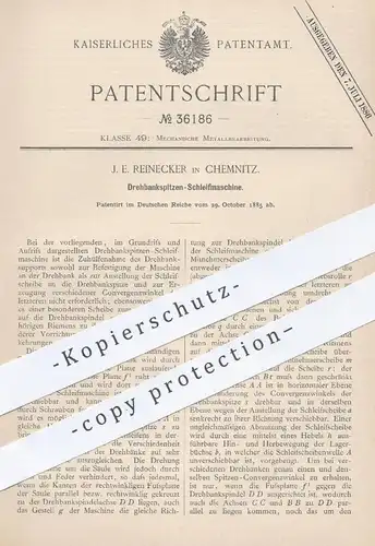 original Patent - J. E. Reinecker , Chemnitz , 1885 , Drehbankspitzen - Schleifmaschine | Drehbank , Dreher , Metall !!!