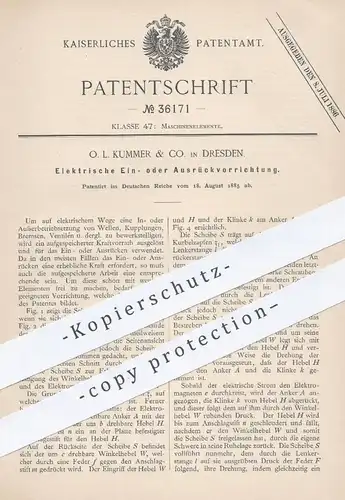 original Patent - O. L. Kummer & Co. , Dresden , 1885 , Elektrische Vorrichtung zum Einrücken u. Ausrücken | Kupplung !!