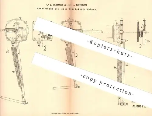 original Patent - O. L. Kummer & Co. , Dresden , 1885 , Elektrische Vorrichtung zum Einrücken u. Ausrücken | Kupplung !!