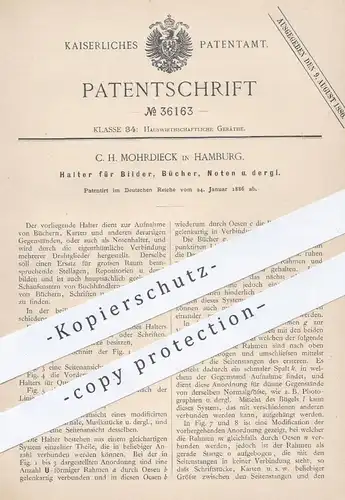original Patent - C. H. Mohrdieck , Hamburg , 1886 , Halter für Bilder, Bücher, Noten | Bilderrahmen , Fotohalter !!!