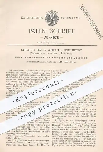 original Patent - Strethill Harry Wright , Southport , Lancaster , England , 1887 , Spülung für Pissoir , Latrine , WC !