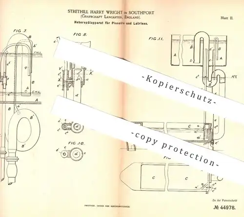 original Patent - Strethill Harry Wright , Southport , Lancaster , England , 1887 , Spülung für Pissoir , Latrine , WC !