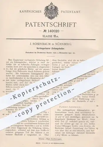 original Patent - J. Rosenbaum , Nürnberg , 1901 , Zeitungshalter | Halter für Zeitung , Zeitschrift , Papier - Blätter