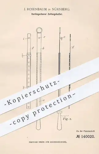 original Patent - J. Rosenbaum , Nürnberg , 1901 , Zeitungshalter | Halter für Zeitung , Zeitschrift , Papier - Blätter