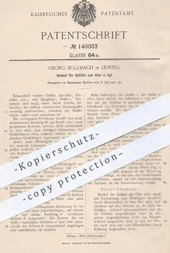 original Patent - Georg Sulzbach , Leipzig , 1902 , Henkel für Glas - Gefäße | Glaskrug | Gläser , Bierglas , Tee , Bier