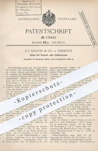 original Patent - E. O. Richter & Co. , Chemnitz , 1905 , Zirkel mit Zwiesel- o. Stellschraube | Stellzirkel , Geometrie
