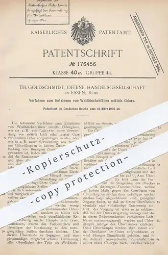 original Patent - Th. Goldschmidt OHG , Essen / Ruhr , 1905 , Entzinnen von Weißblechabfall mittels Chlor | Zinn , Blech
