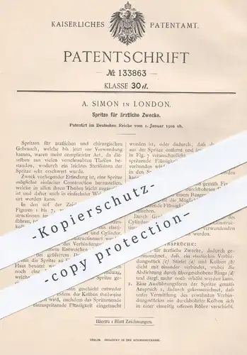 original Patent - A. Simon , London , 1902 , Spritze | Arzt , Ärzte , Medizin , Krankenhaus , Chirurg , Spritzen !!!