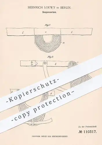 original Patent - Heinrich Loewy , Berlin , 1899 , Suspensorium | Hodenschutz , Korsett für Männer , Schutz - Hose !!!