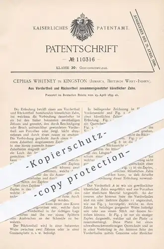 original Patent - Cephas Whitney , Kingston Jamaica , Britisch West Indien , 1899 , künstlicher Zahn | Zähne , Zahnarzt