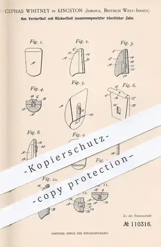 original Patent - Cephas Whitney , Kingston Jamaica , Britisch West Indien , 1899 , künstlicher Zahn | Zähne , Zahnarzt