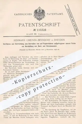 original Patent - Hermann Gmeiner Benndorf , Dresden , 1898 , Herstellung von Buntpapier , Chromopapier , Papier !!!