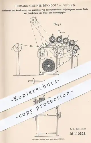 original Patent - Hermann Gmeiner Benndorf , Dresden , 1898 , Herstellung von Buntpapier , Chromopapier , Papier !!!