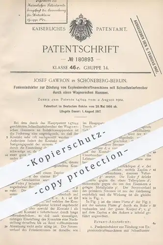 original Patent - Josef Gawron , Berlin / Schöneberg , 1906 , Funkeninduktor zur Zündung von Motoren | Motor , Gasmotor