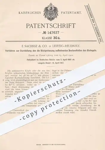 original Patent - E. Sachsse & Co. , Leipzig / Reudnitz , 1903 , Blutgerinnung - Blutegel | Blut , Medizin , Arzt !!!