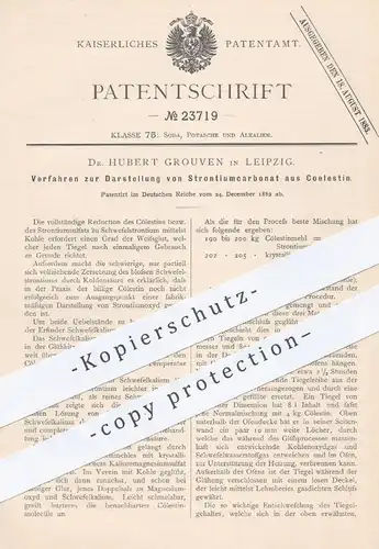 original Patent - Dr. Hubert Grouven , Leipzig , 1882 , Darstellung von Strontiumcarbonat aus Coelestin | Chemie , Kohle