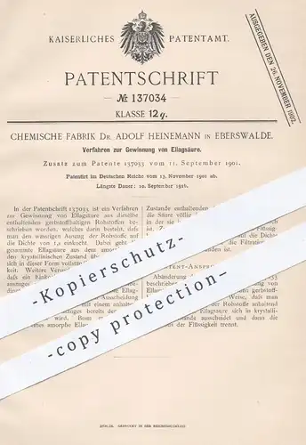 original Patent - Chemische Fabrik Dr. Adolf Heinemann , Eberswalde , 1901 , Gewinnung von Ellagsäure | Säure , Chemie