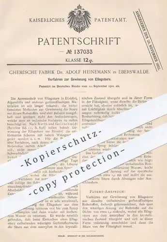 original Patent - Chemische Fabrik Dr. Adolf Heinemann , Eberswalde , 1901 , Gewinnung von Ellagsäure | Säure , Chemie