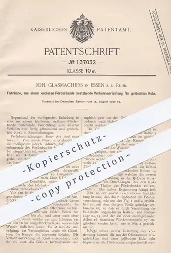 original Patent - Joh. Glasmachers , Essen / Ruhr , 1900 , Verladen von Koks mittels Förderband in Eisenbahnen !!!