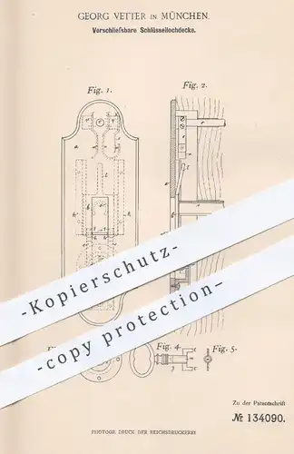 original Patent - Georg Vetter , München , 1901 , Schließbare Schlüsselloch - Decke | Tür - Schloss , Schlosser , Türen