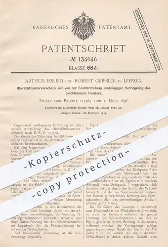 original Patent - Arthur Issleib , Robert Geissler , Leipzig , 1902 , Verschluss für Oberlichtfenster | Fenster , Tür