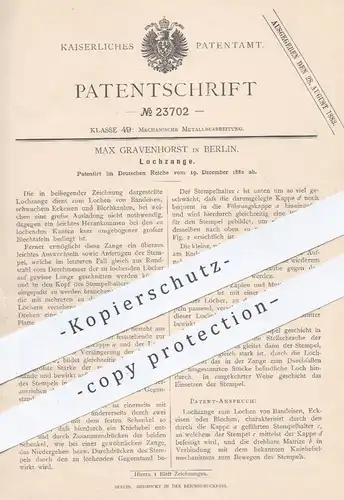 original Patent - Max Gravenhorst , Berlin , 1882 , Lochzange für Bandeisen , Eisen , Metall | Zange , Werkzeug , Zangen