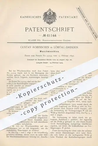 original Patent - Gustav Robinsohn , Dresden / Löbtau , 1891 , Waschmaschine | Waschmaschinen , Wäsche , Wäscherei !!!