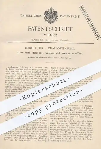 original Patent - Rudolf Fiek , Berlin / Charlottenburg , 1890 , Sicherheits- Steigbügel | Pferd , Pferde , Reiter !!!