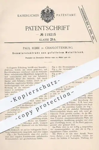 original Patent - Paul Ribbe , Berlin / Charlottenburg , 1900 , Sammlerelektrode aus gefaltetem Metallblech  | Elektrode