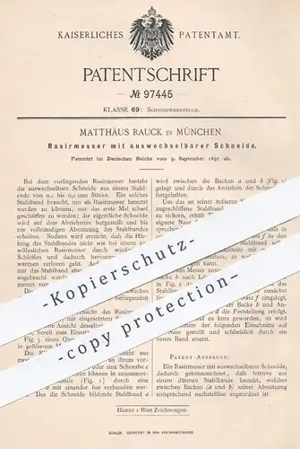 original Patent - Matthäus Rauck , München , 1897 , Rasiermesser mit wechselbarer Schneide | Messer , Klinge , Rasierer